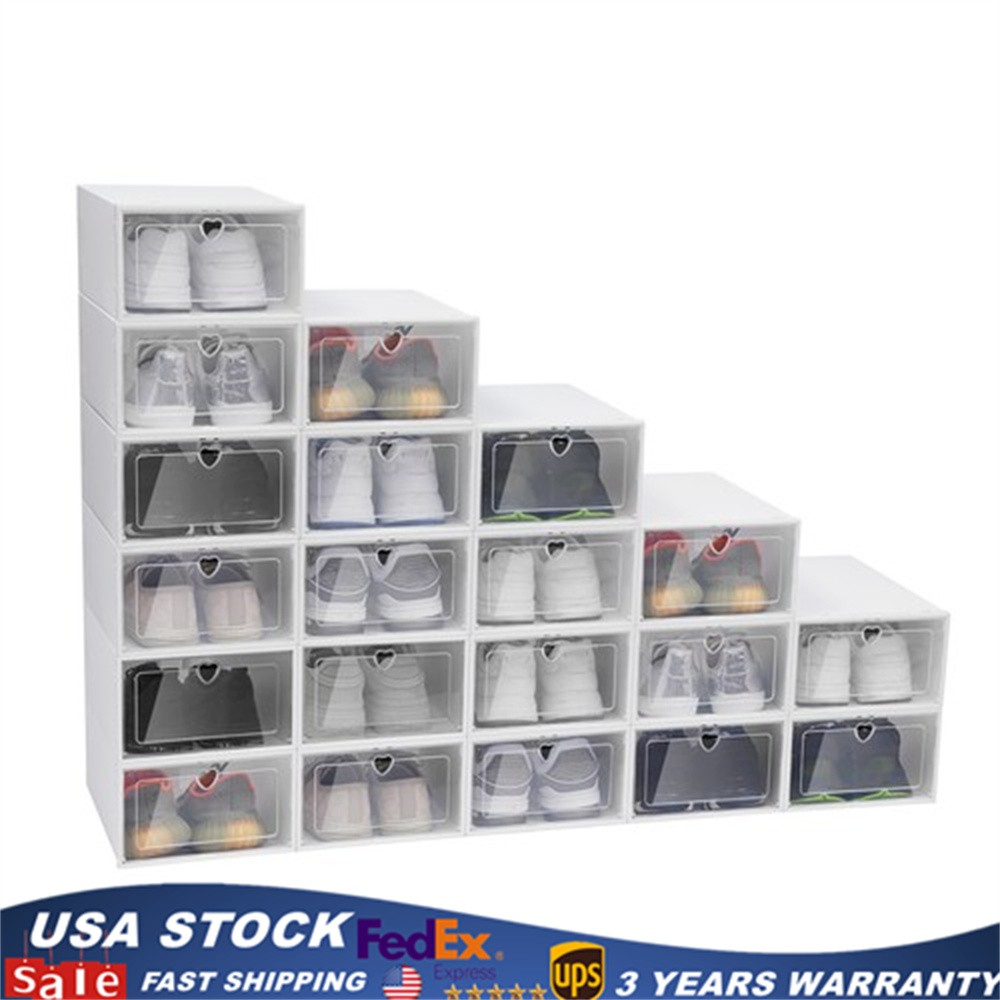20pcs Stackable Shoe Storage Box Durable Plastic Sneaker Display Case Organizer