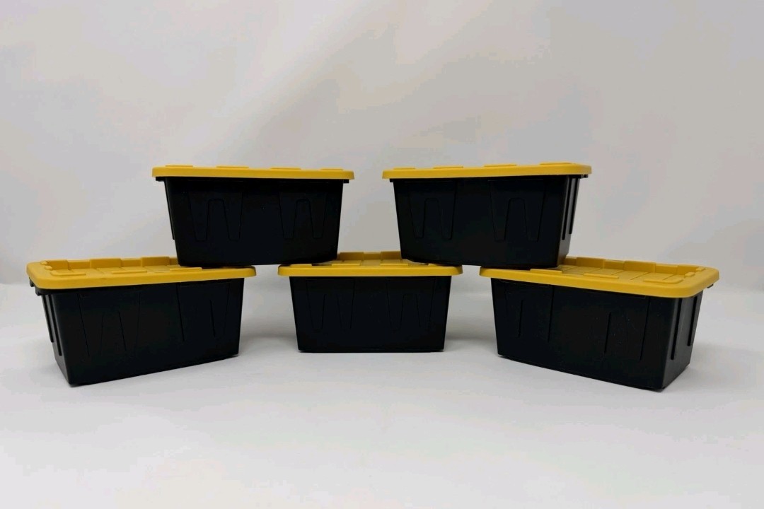 5 x Teeny Tote Mini Plastic Storage Totes New 2025, Lowe’s Black Yellow