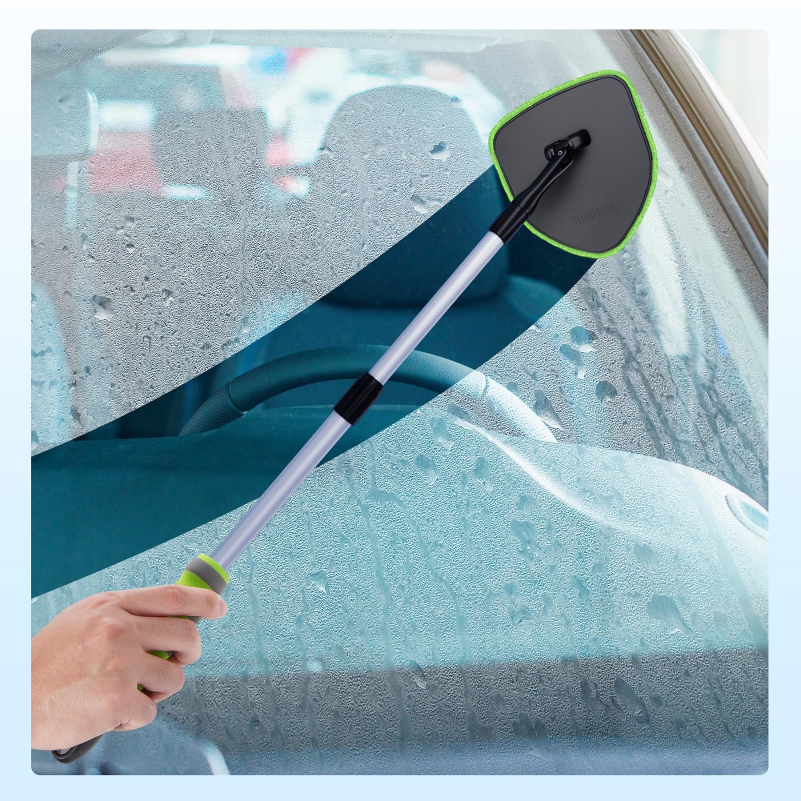 Interior Windshield Cleaner Tool Kit – 4 Reusable Microfiber Pads, Extendable Ha