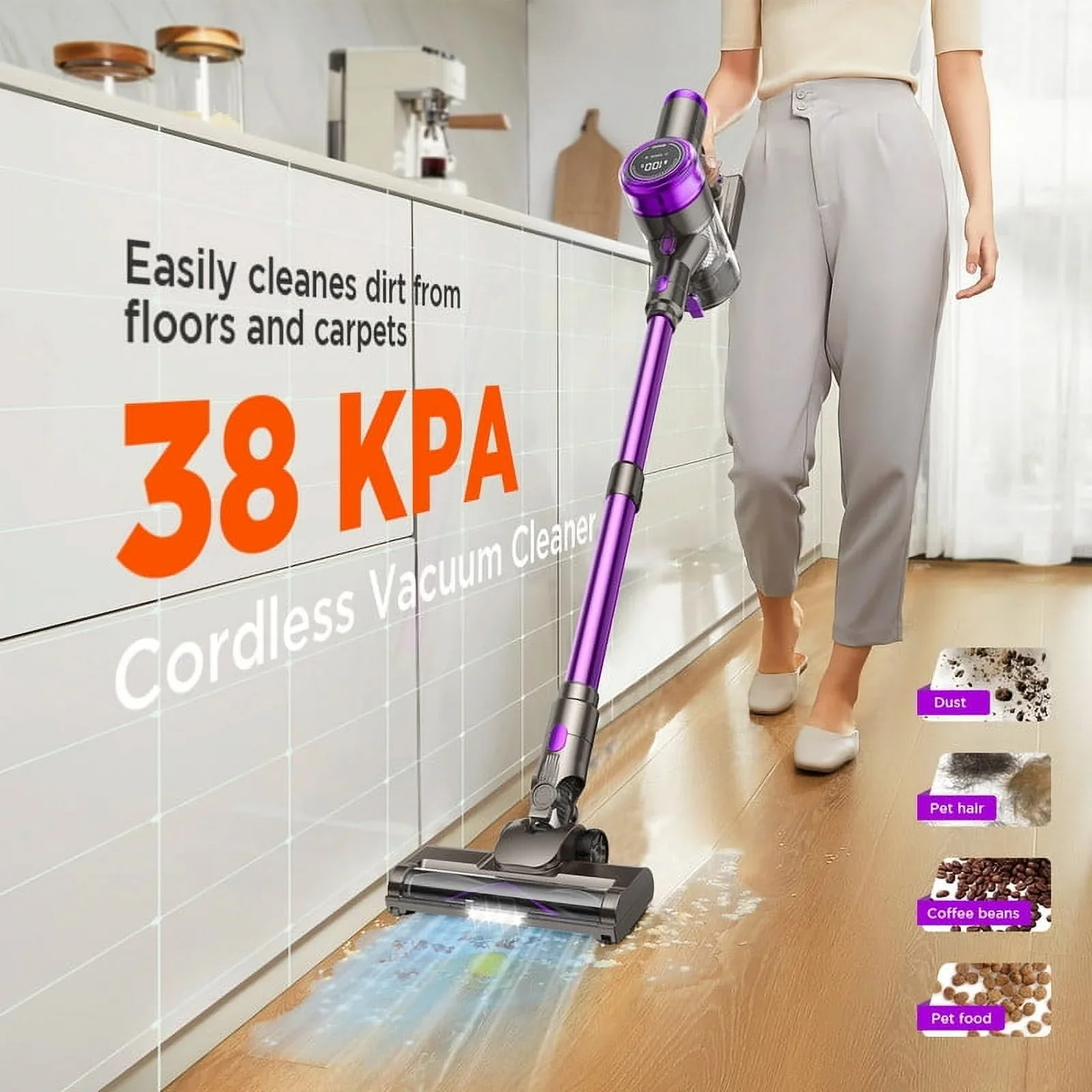P2 Cordless Vacuum Cleaner 38000pa/400W 50min 2200mAh Lightweight Stick Va