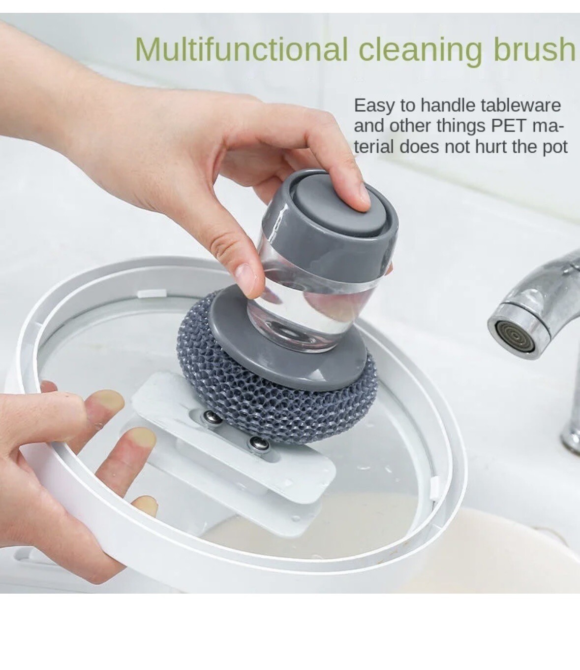 Kitchen Cleaning Brush Soap Dispensing Palm Tools Dishwashing Pot Pan Scrubber