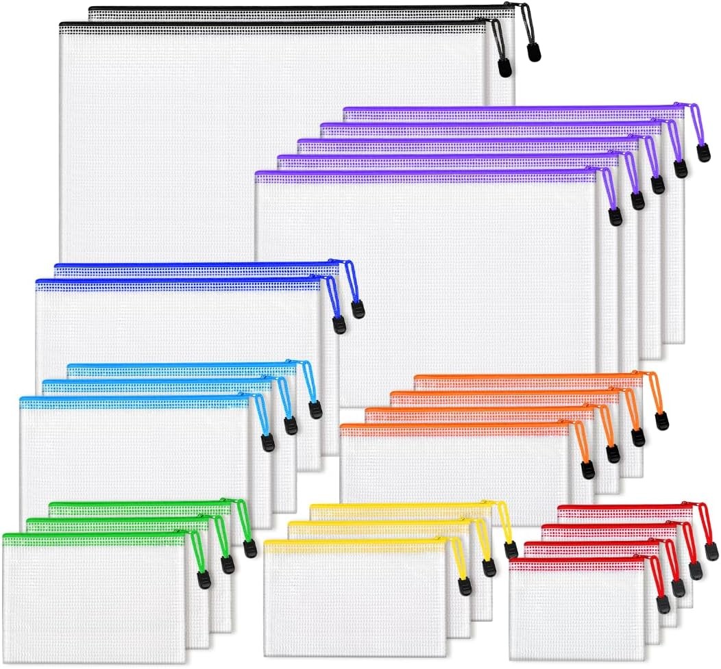 26PCS Mesh Zipper Pouch Bags Clear Waterproof Storage Organizer Set 8 Sizes