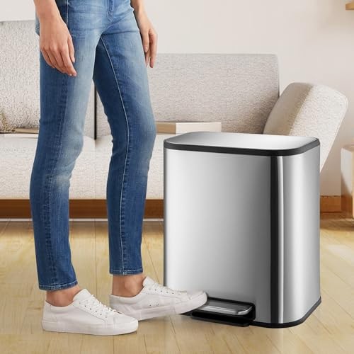 Rectangular Stainless Steel Trash Can, Fingerprint-Resistant Step 5.3 Gal/20L