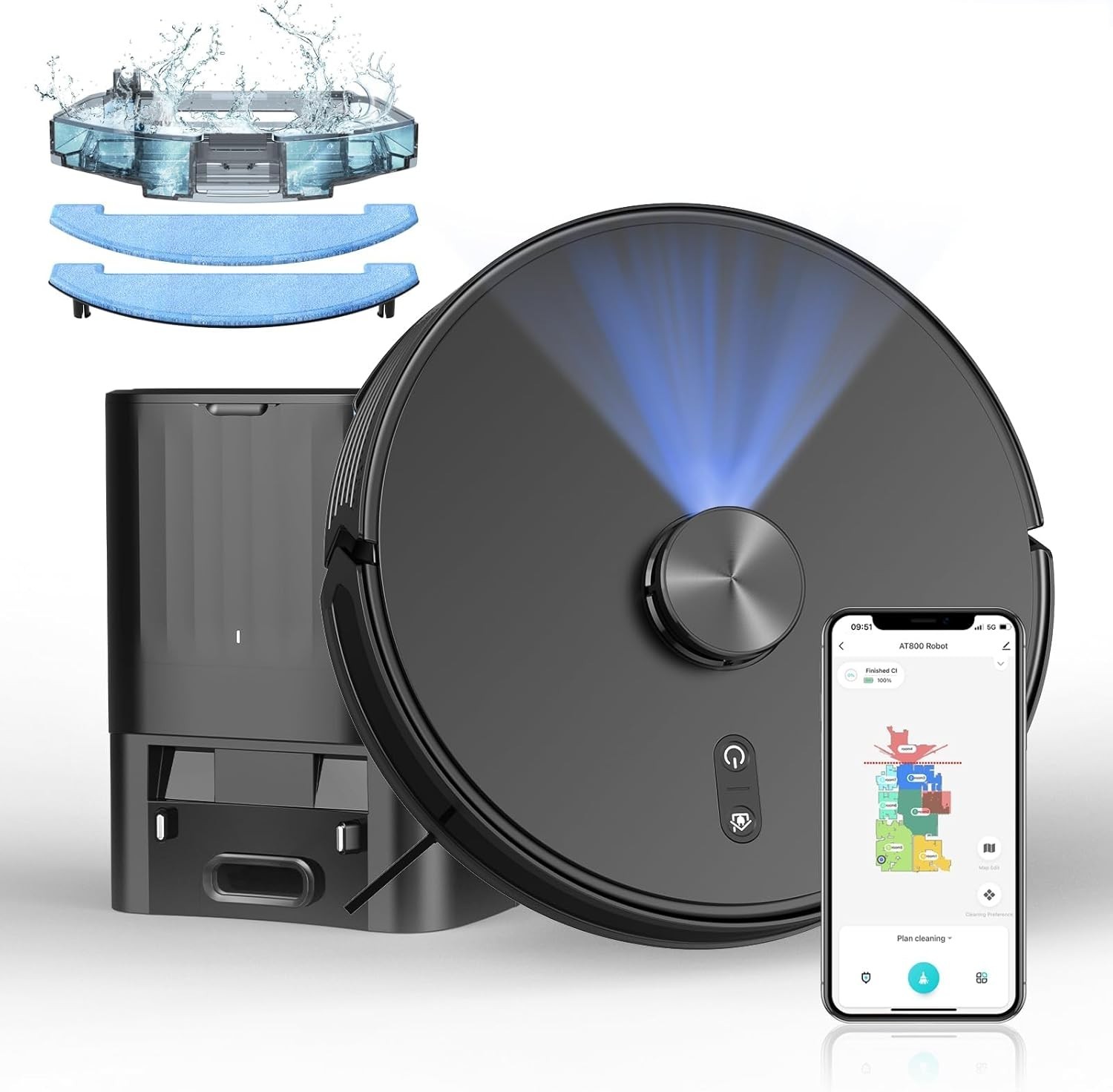 Robot Vacuum and Mop Combo with Self-Emptying Station (60-Day), LiDAR Navigation