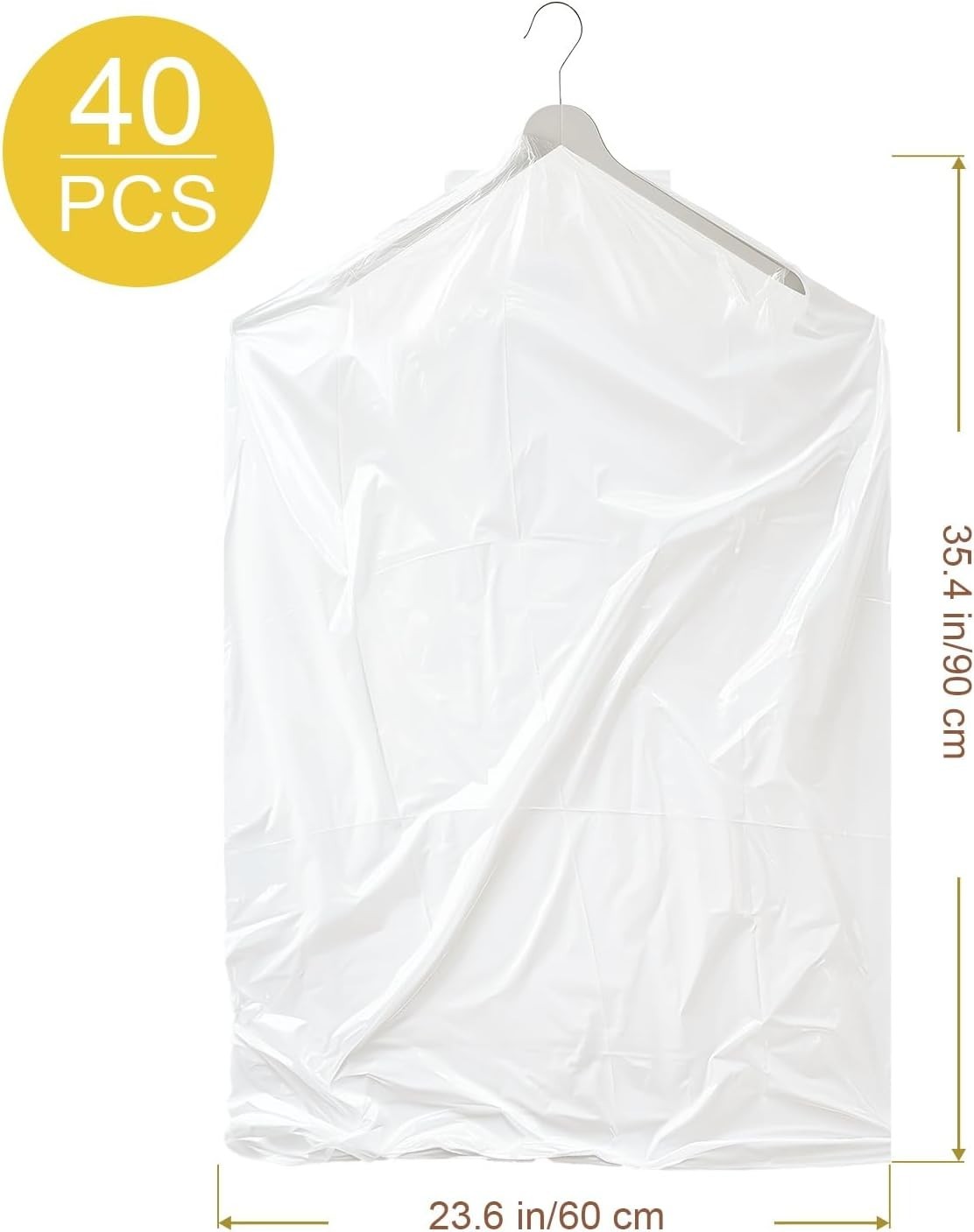 40 Pcs Dry Cleaner Clothes Covers Plastic Clear Garment Bags for Clothes 60x90cm