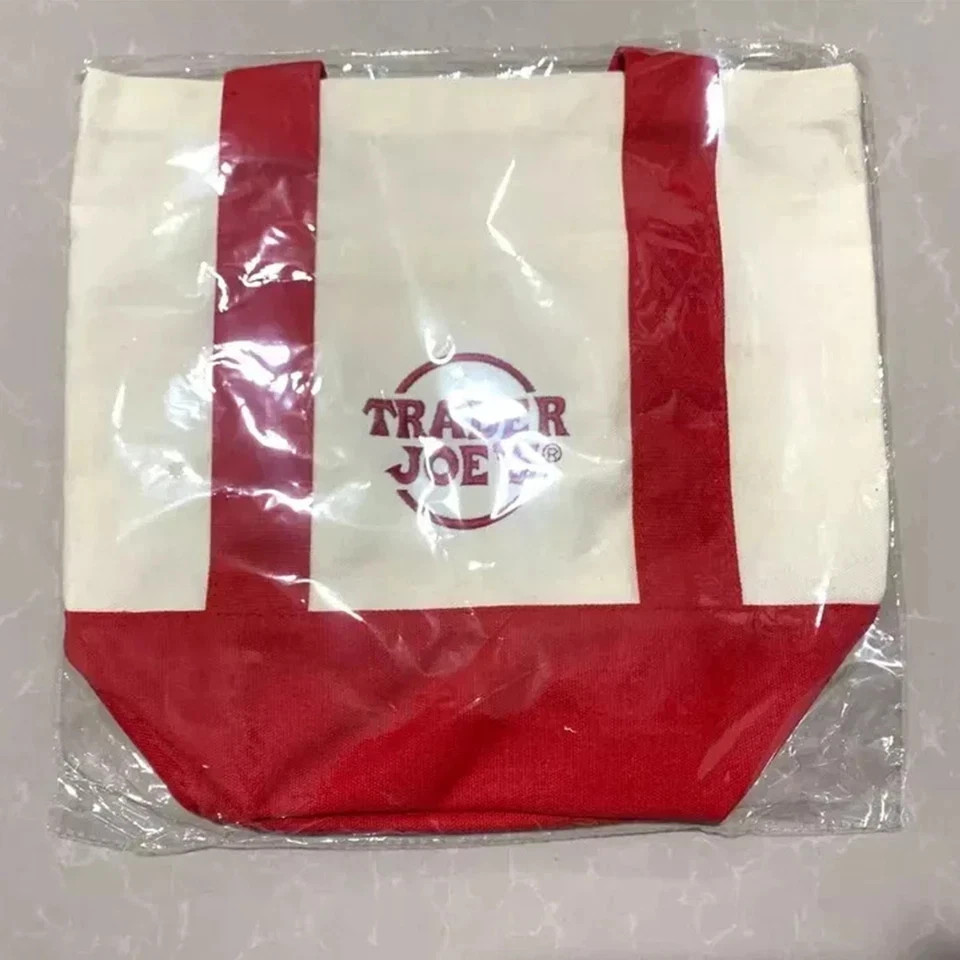 TRADER JOE’S New w/Tags Mini PASTEL BASIC Canvas Tote Bag SET of 4 2025 Red Blue