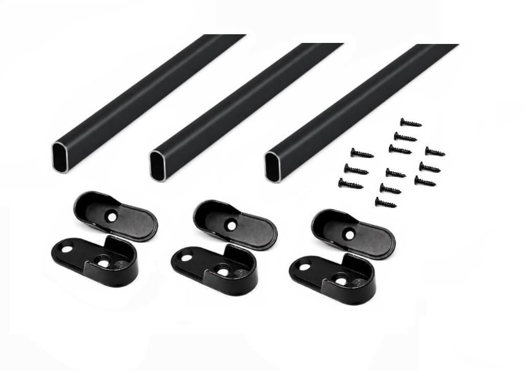 3-Case Pack Premium Oval Wardrobe Closet Rod Tube with End Supports Black