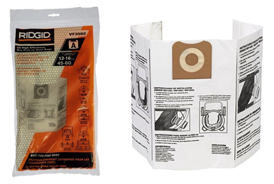 2 Hi Efficiency Bags for Ridgid VF3502 12-16 Gal Wet Dry Vacuum – Size A