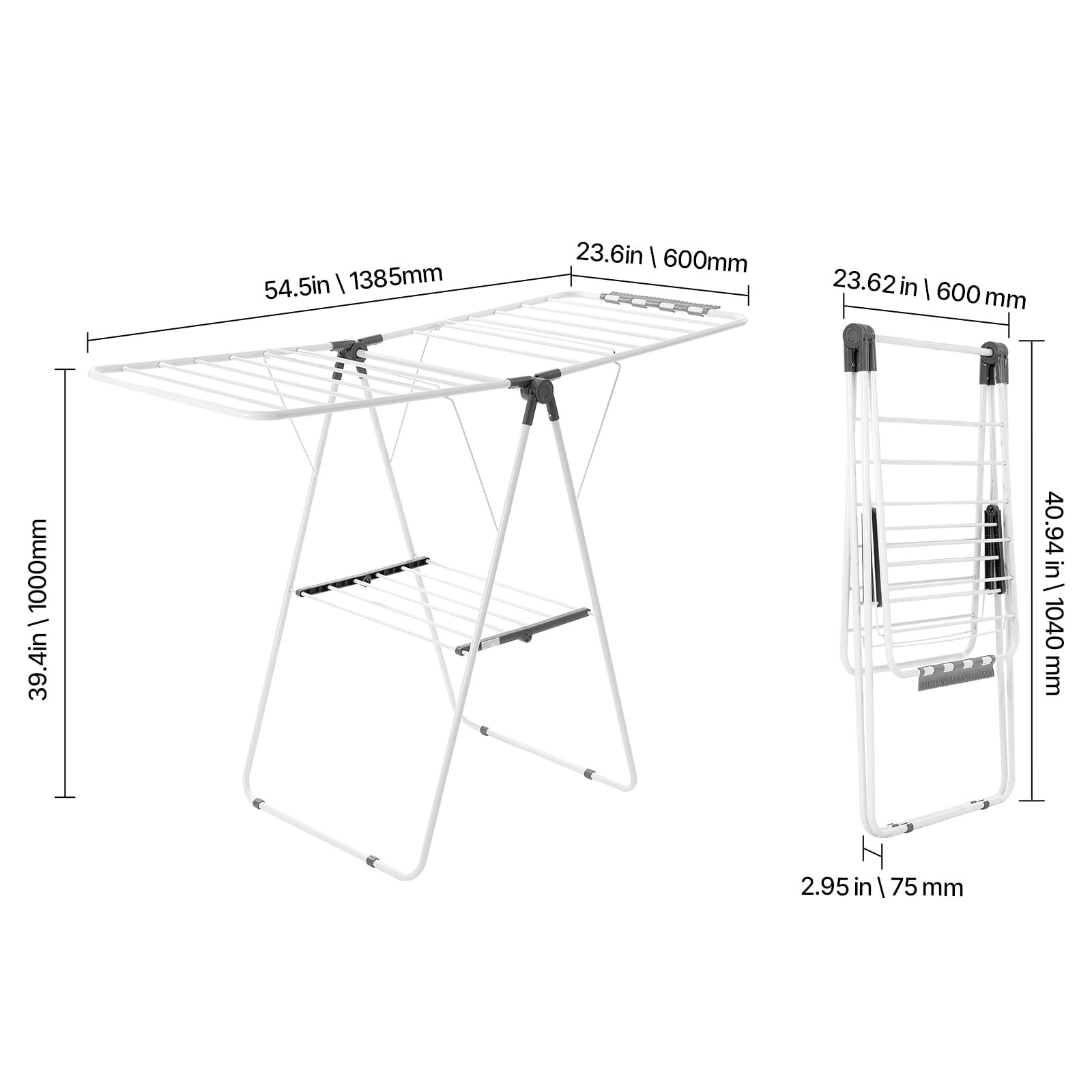 KFFKFF Foldable 2-Tier Clothes Drying Rack, Laundry Rack with Adjustable Height