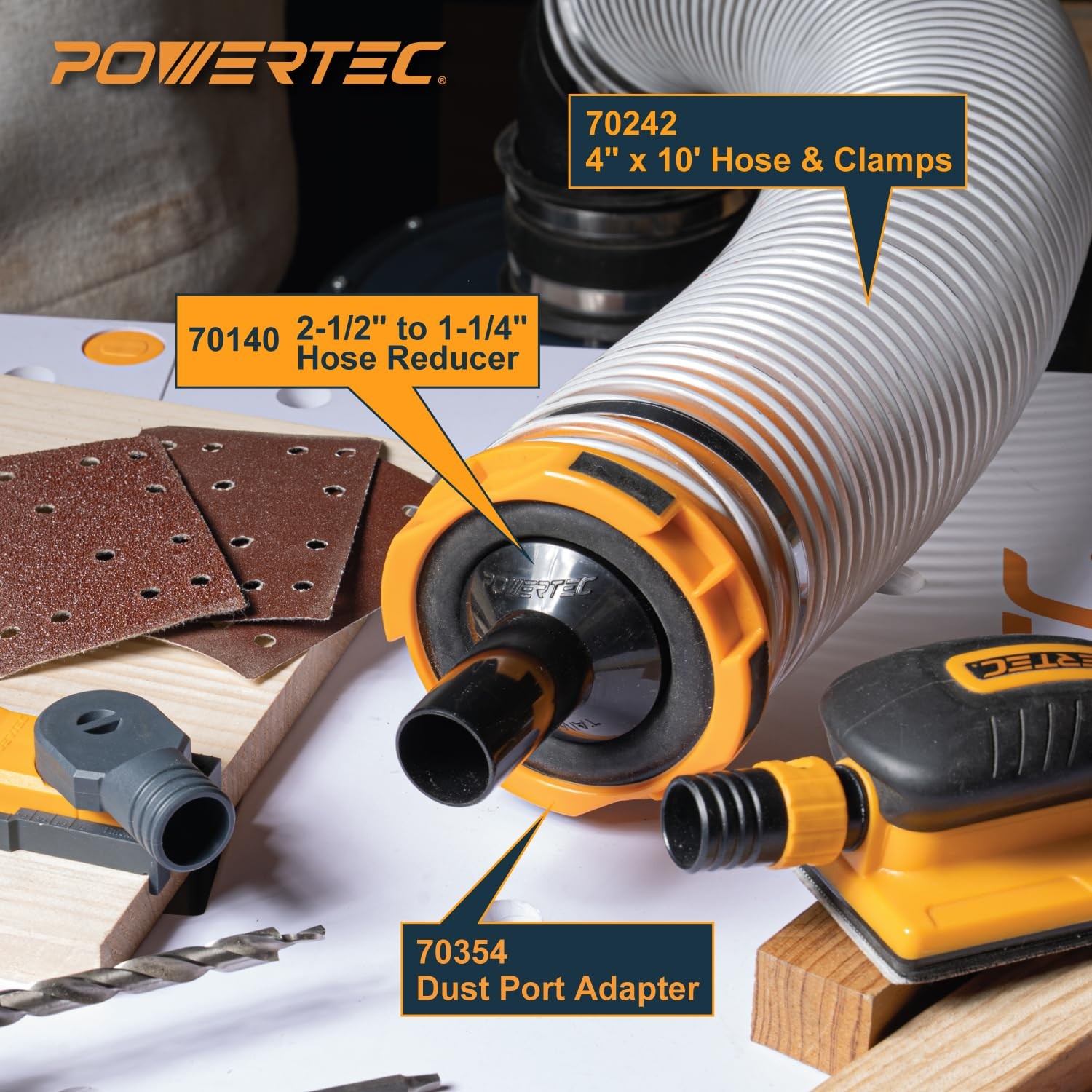 POWERTEC 70140 2-1/2” to 1-1/4” Hose Reducer – Conversion Unit for Dust Colle…