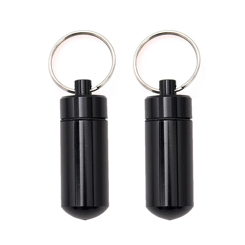 2pcs Pills Box Small Aluminum Alloys Travel Storage Box Key Chain Travel Outdoor