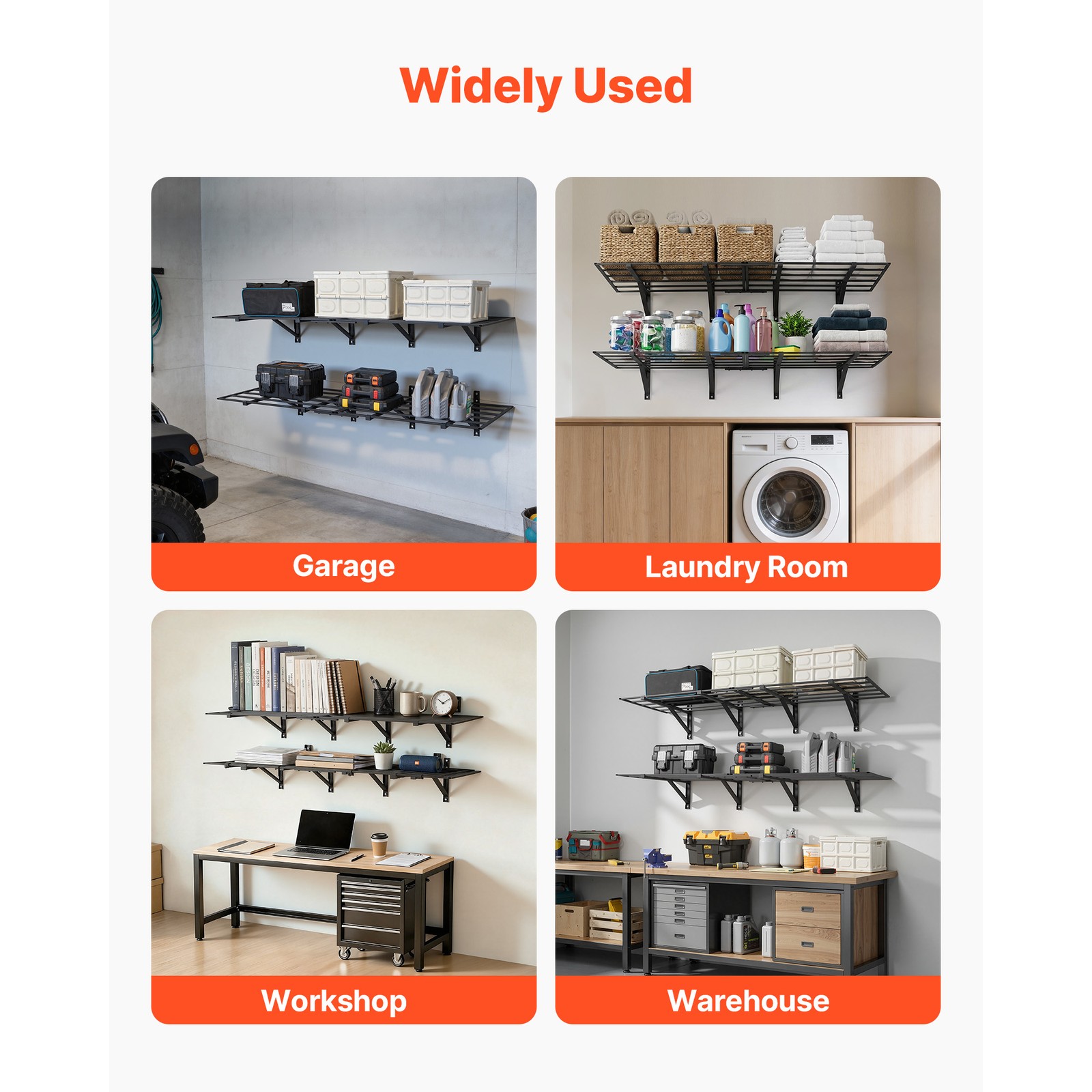 Uimoso 4-Piece 2 x 3ft Wall Shelving, 1600 lbs Capacity, Garage Storage Solution