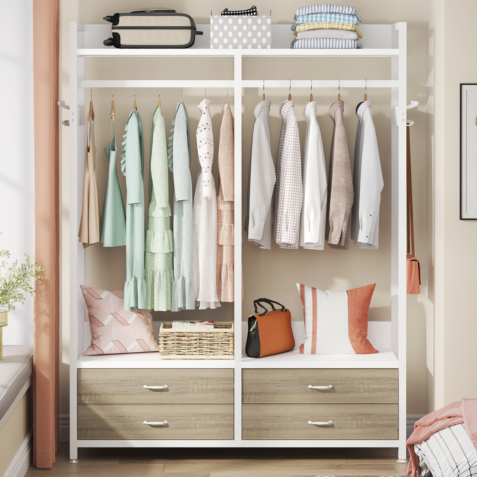 Tribesigns Closet Organizer with 4 Large Drawers, Clothes Garment Rack with Hook