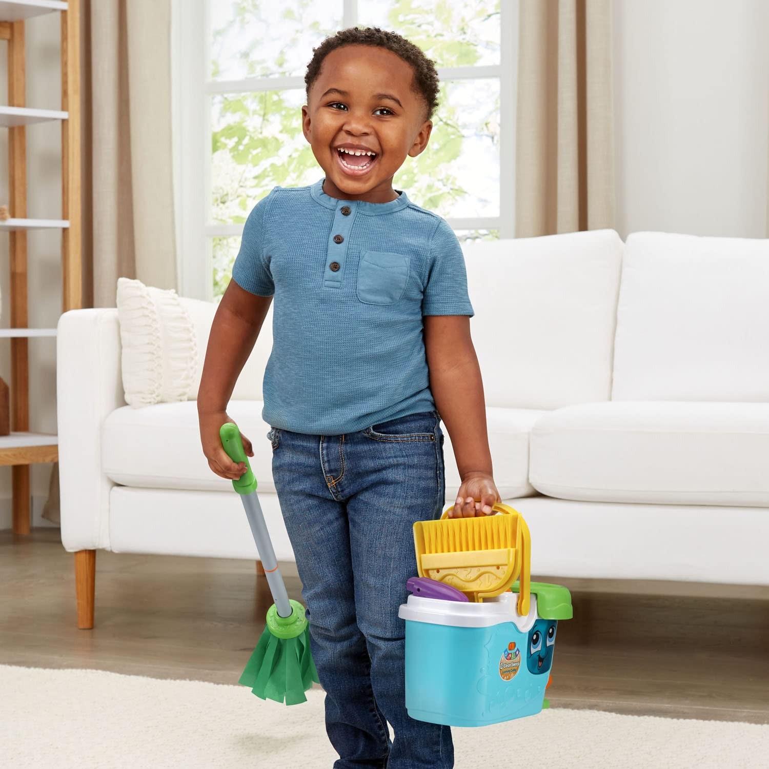 Clean Sweep Learning Caddy, Mop and Broom Cleaning Toy Set for Ages 3-5, Blue
