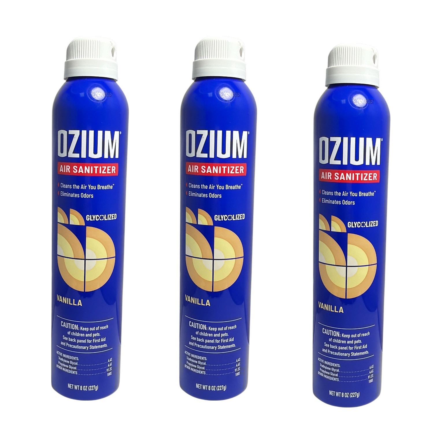 *Ozium Air Sanitizer Vanilla 8oz./227g New; LOT OF 3