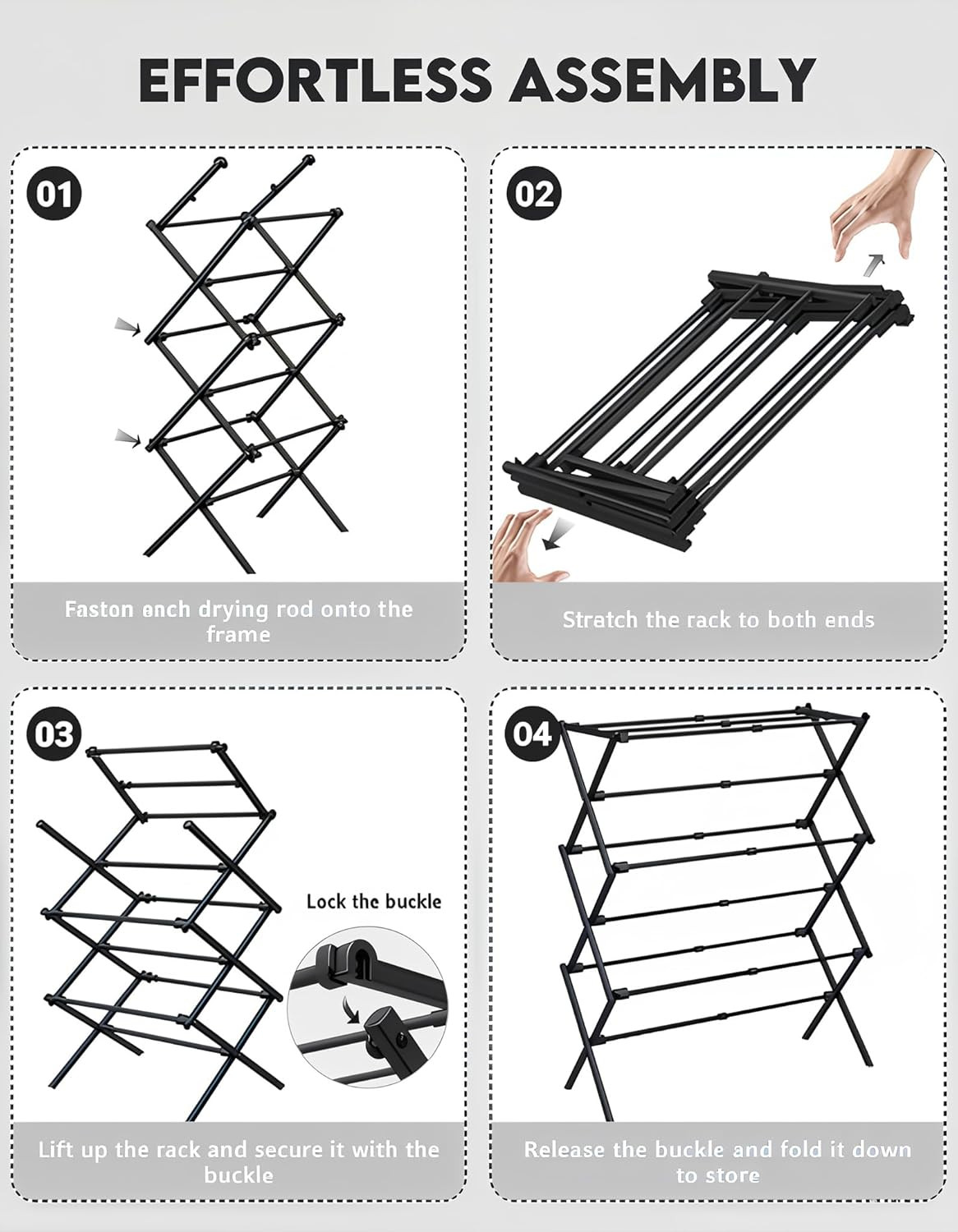3-Tier Metal Folding Clothes Drying Rack, Laundry Drying Rack Clothing | Collaps