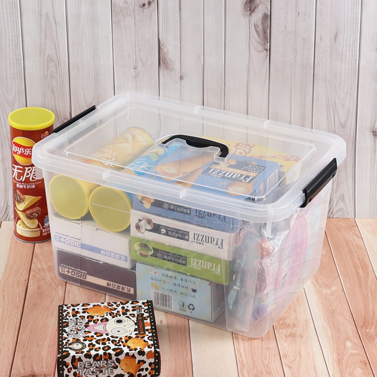 Cand 4 Pack 18 L Plastic Storage Bin with Lid, Clear Latching Box