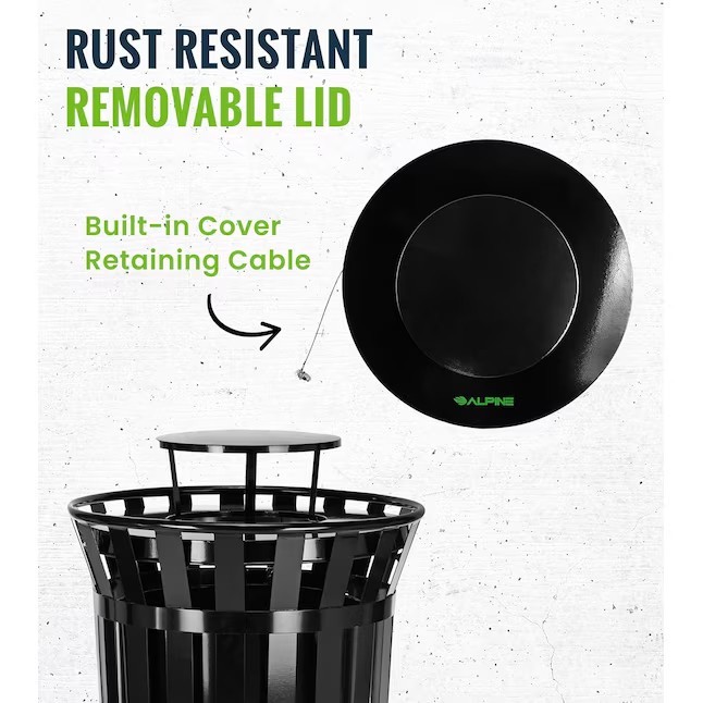 Alpine Industries Black Metal Outdoor Trash Can Lid