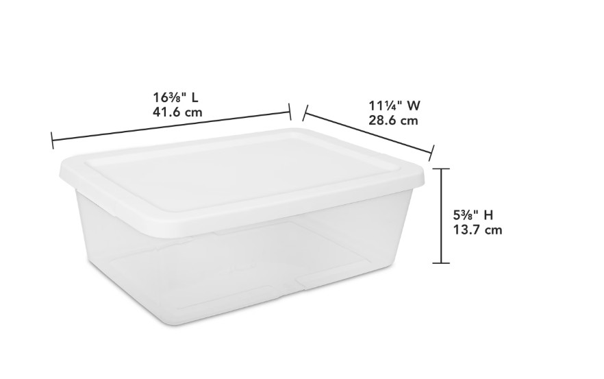 Sterilite 12 Qt Storage Bins 4 Pack Clear Plastic Containers w/ Snap Lid White
