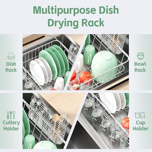 Fanbsy Dish Drying Rack in Medium with Cup Holder – 14.96×11.02×5.35 Inches