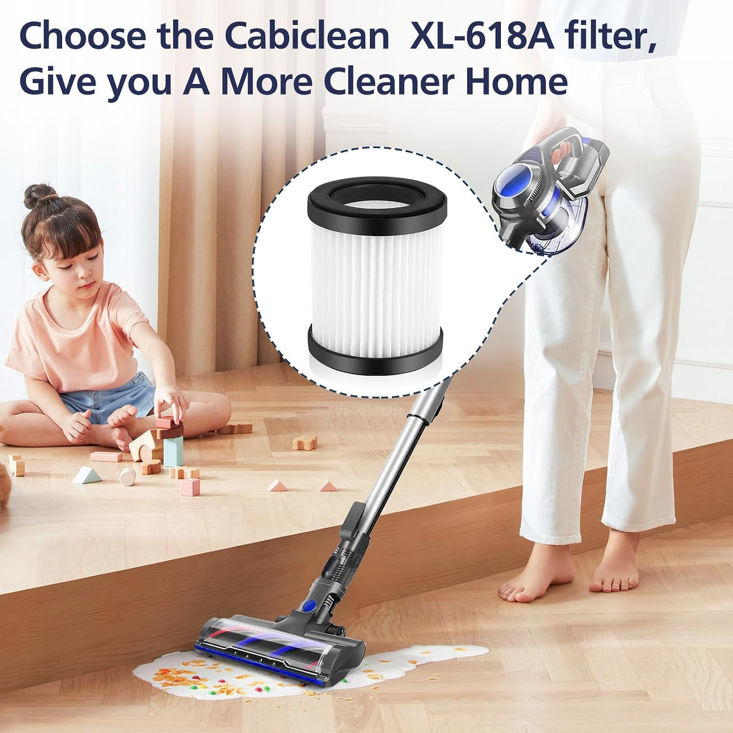 XL-618A Fliter Compatible with Moosoo XL-618A and M8-PRO Cordless Vacuum, Effic