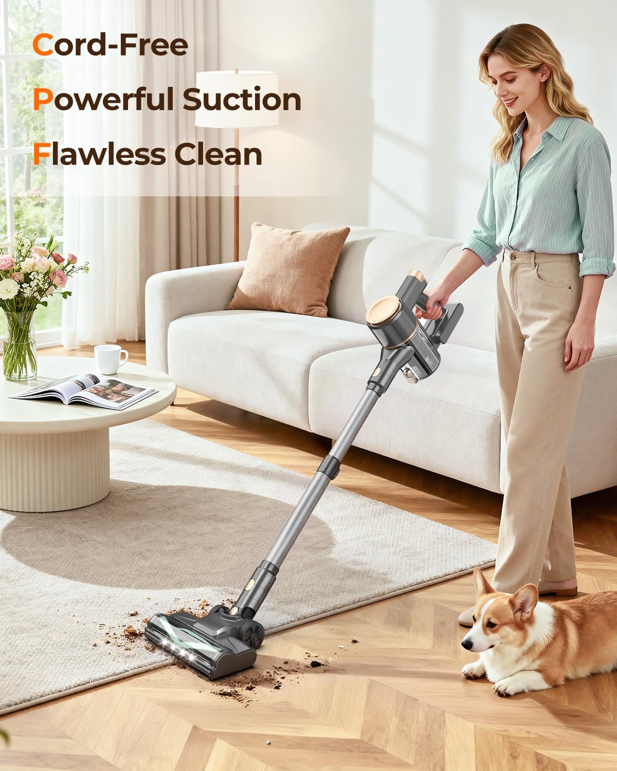 N8 Cordless Vacuum Cleaner – Lightweight, Powerful Suction, 40 Min Runtime, Gold