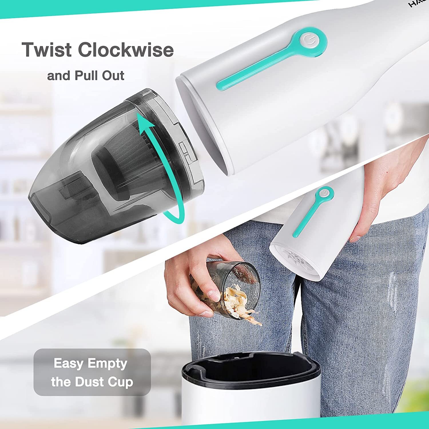 HAUSHOF Handheld Vacuum Cordless Mini Car Vacuum Cleaner 8000PA/12000PA 2 Modes