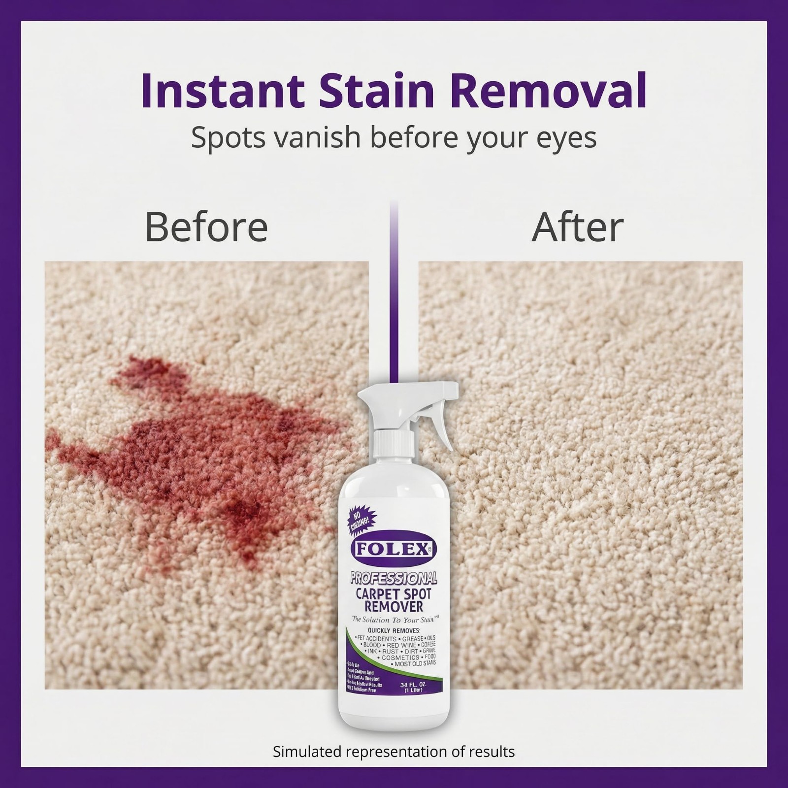 Professional Carpet Cleaner Spray 34 oz – Pet Stain Remover – Instant No Rinse –
