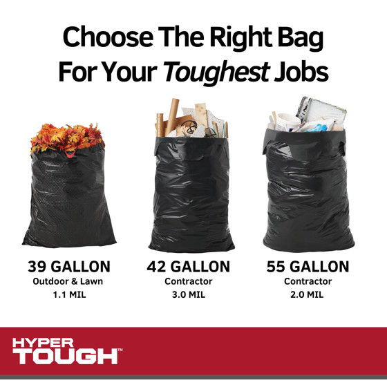 Hyper Tough 39-Gallon Drawstring Outdoor & Lawn Trash Bags, 1.1 MIL, 30 Bags