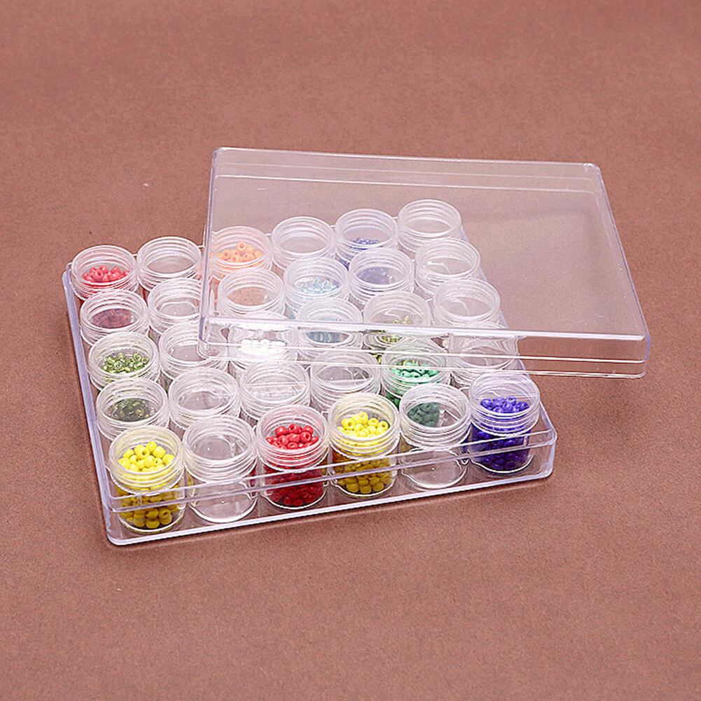 US 30-60 Pack Clear Bead Containers Storage Box Jars Transparent Bottles w/Box