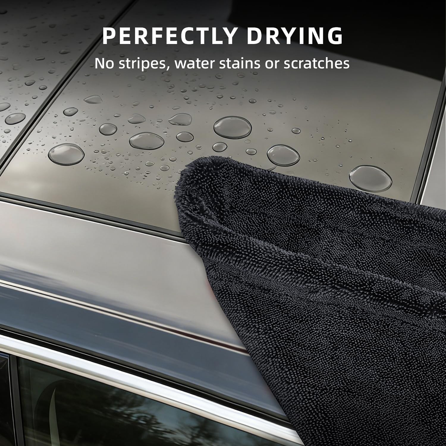 2 Pack 1500GSM Microfiber Drying Towel for Car 24″x36″ & 11.8″x11.8″(Grey) |