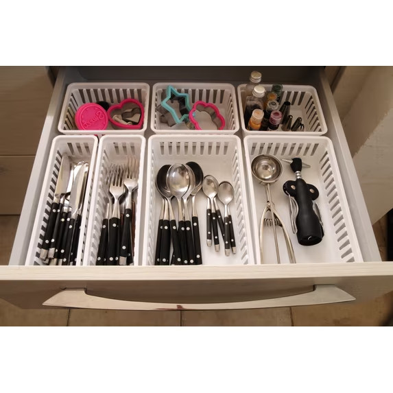 Mainstays 3-Pack Square Mini Plastic Storage Tray Organizers, Stackable Drawer O