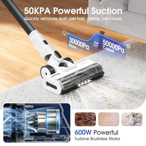 Cordless Vacuum Cleaner, 2 Batteries 140 Mins Runtime 600W 50Kpa Stick Vacuum