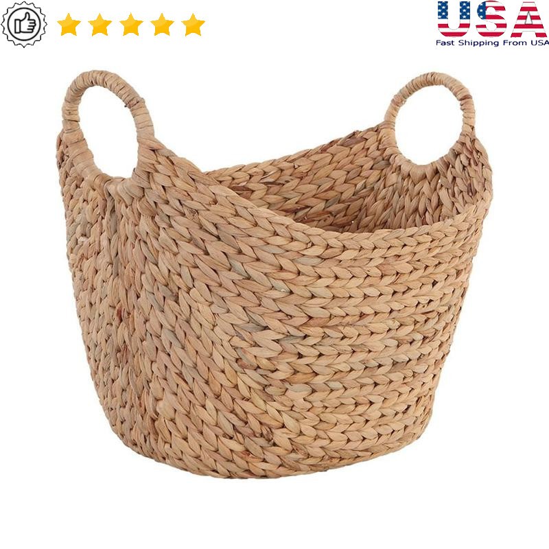 Extra Large Water Hyacinth Storage Basket Decorative Organizer W/ Woven Handles
