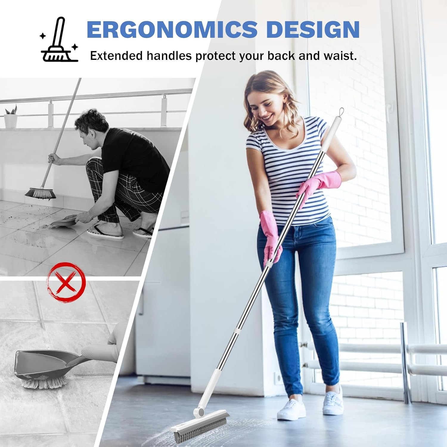 Grout Cleaner Brush with Long Handle, V-Shaped Floor Scrub Brush | Swivel Grout