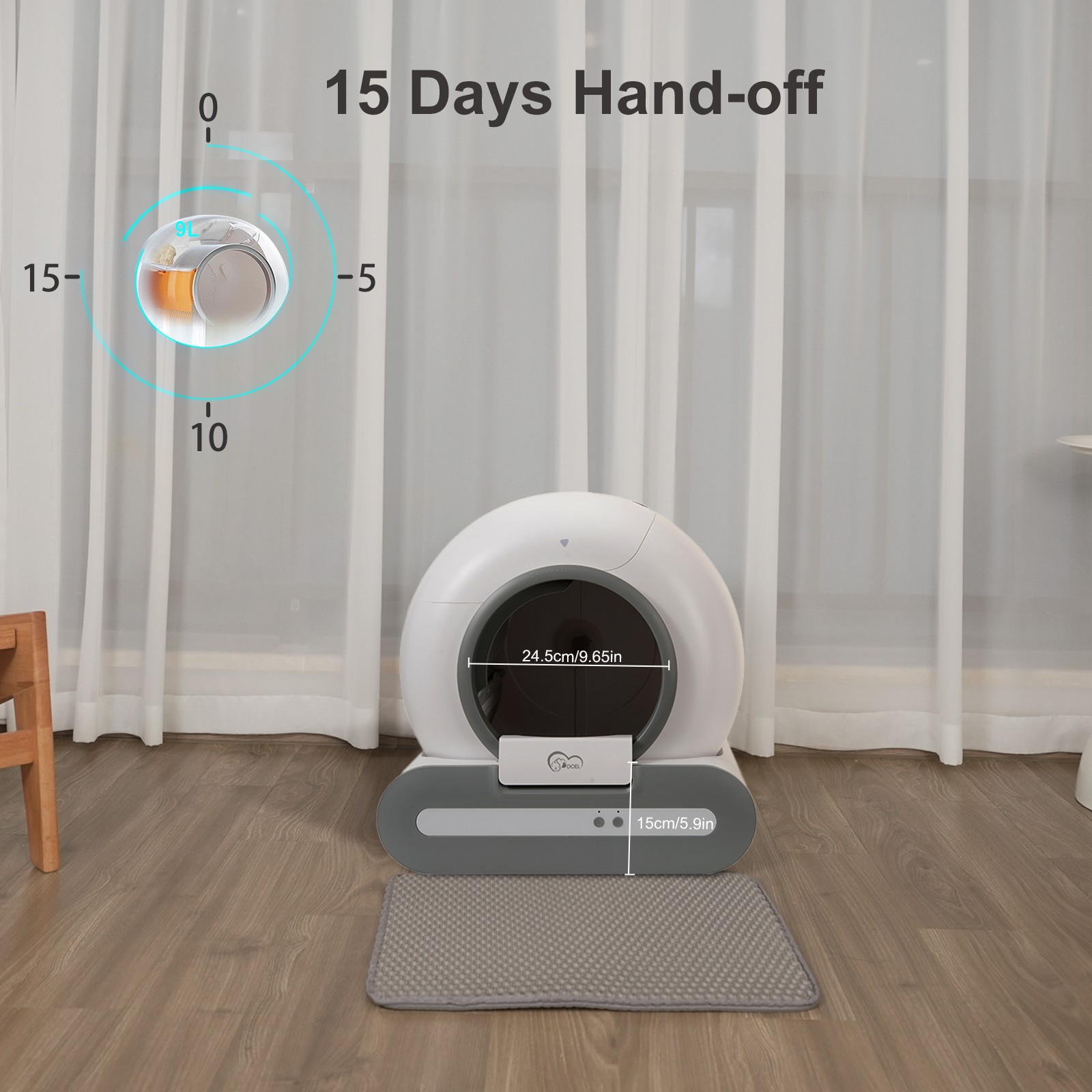 DOEL Self Cleaning Cat Litter Box Automatic 65L APP Control with Cat Litter Mat
