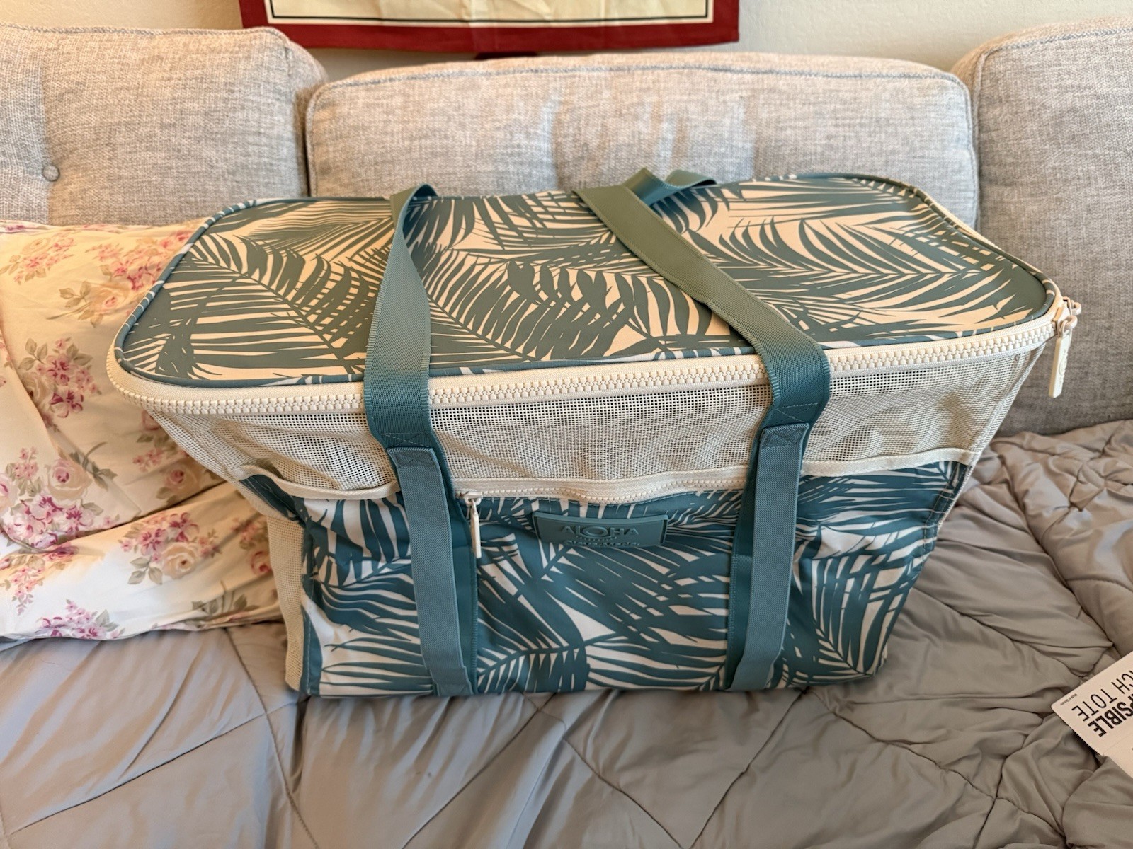 Aloha Collection CleverMade Collapsible Beach Tote Bag Floral Green Costco Hawai