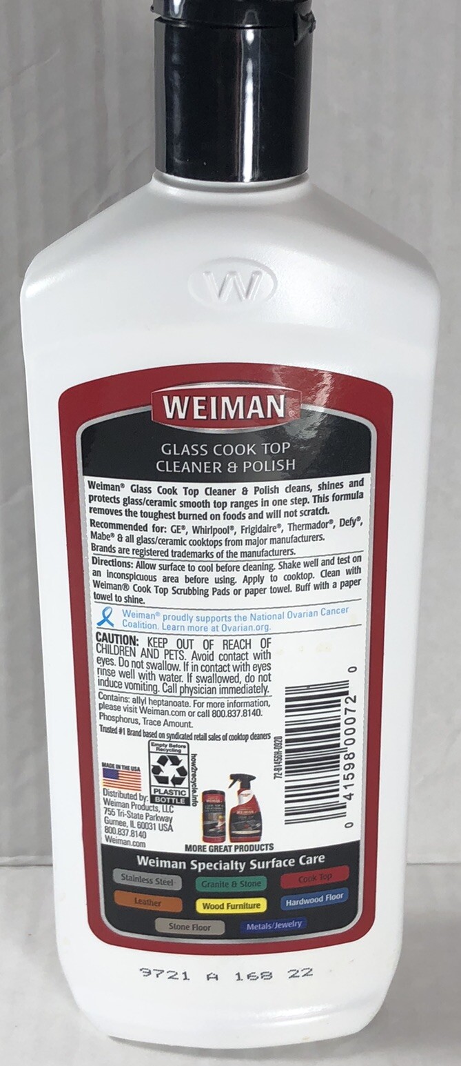 Weiman Ceramic/Glass Cooktop Cleaner & Polish Heavy Duty For Stove Top 15 oz