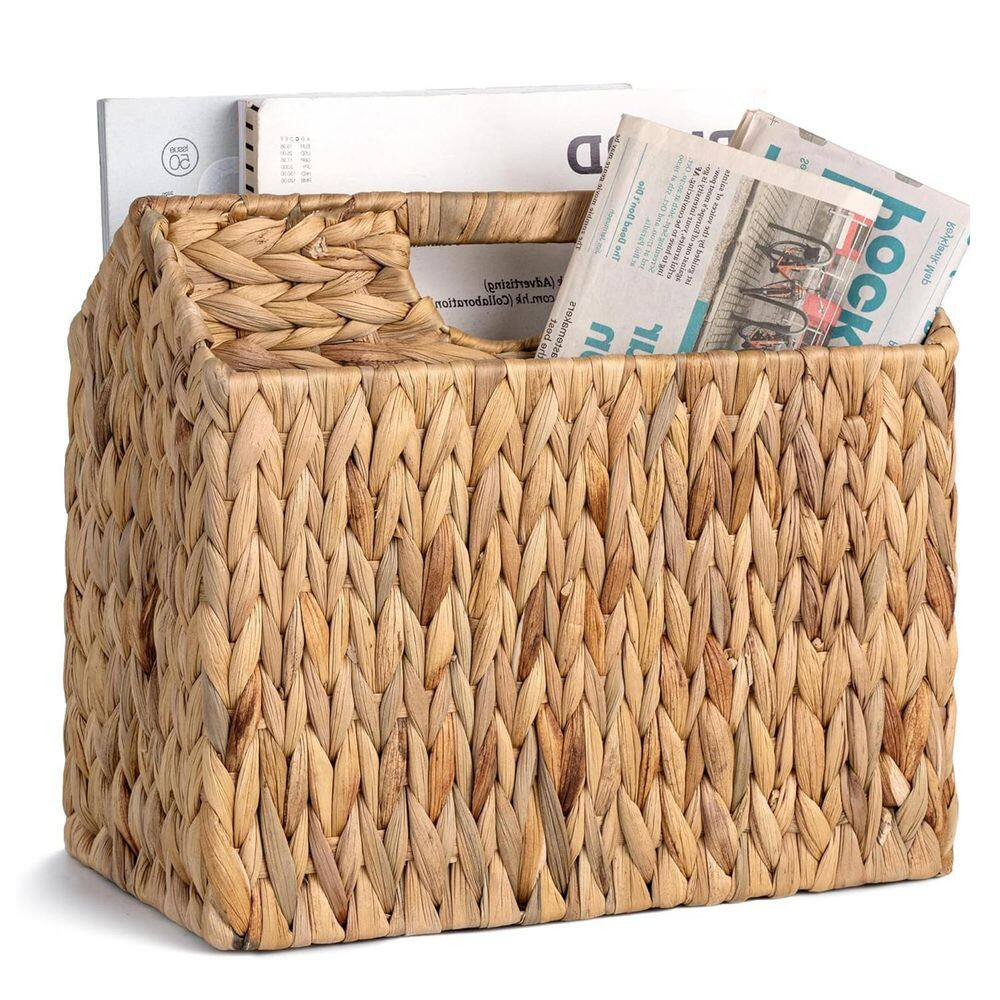 Brown 14.3 In. X 11.5 In. Water Hyacinth Freestanding Magazine Rack