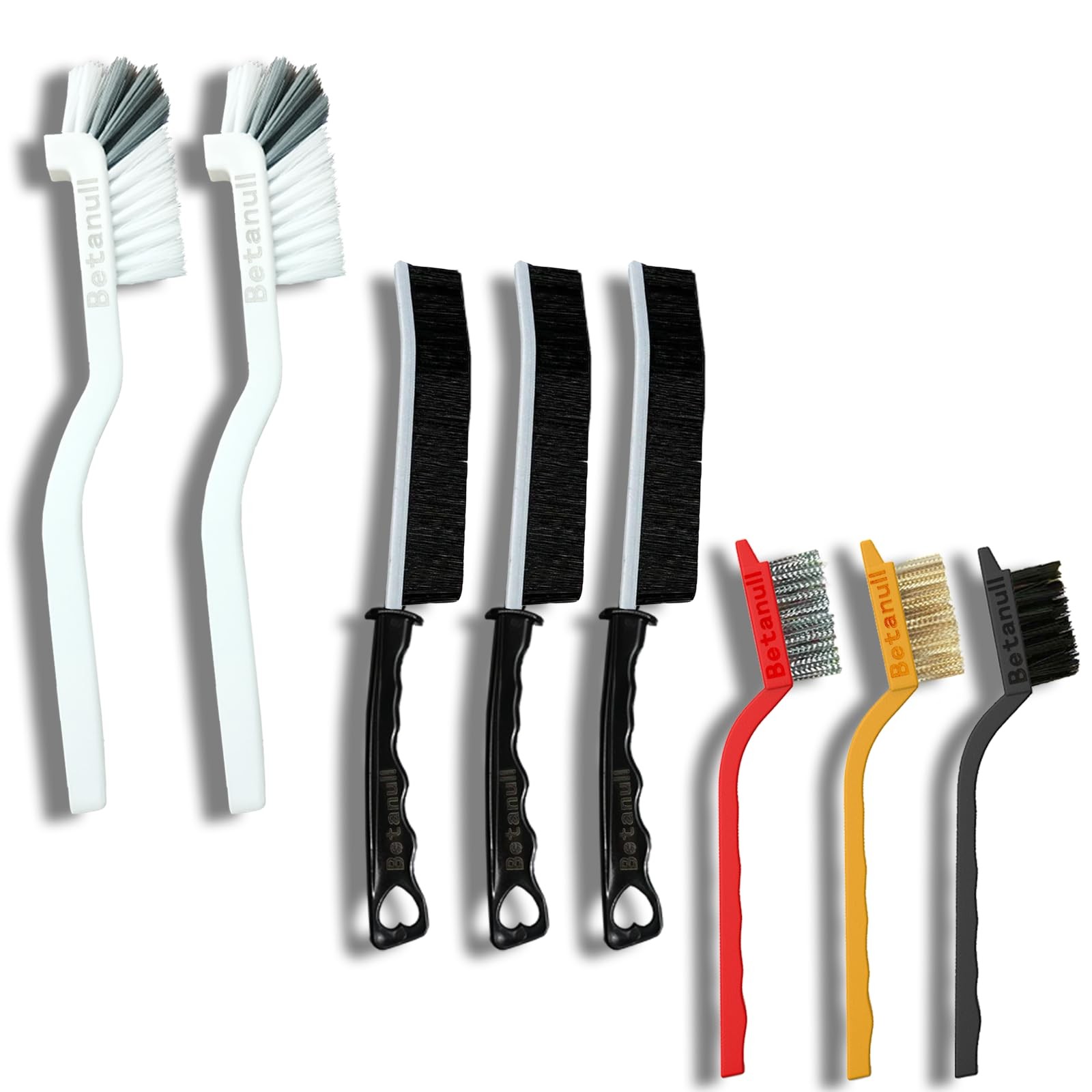 Betanull Crevice Cleaning Brush Set, Multi-Purpose White, Black, Red, Yellow