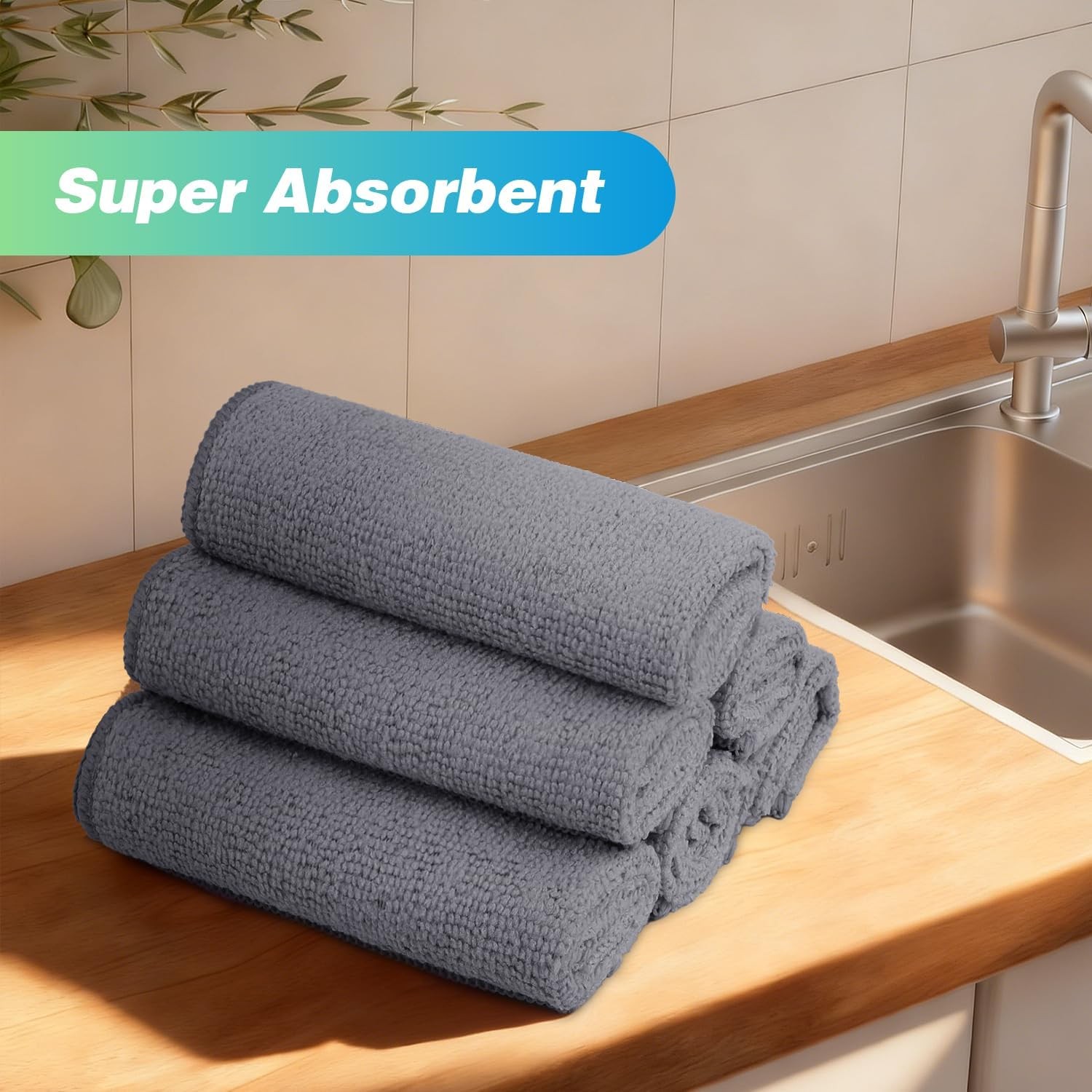 Grey Microfiber Cleaning Cloths, 24 Pack, 12 x 11 Car, Kitchen & House Cleaning