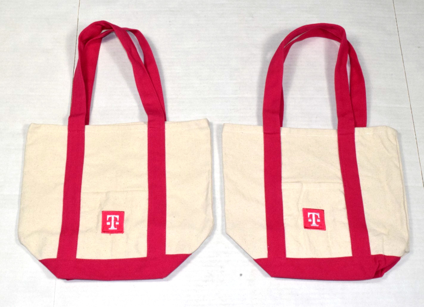 T-Mobile Mini Canvas Tote Bags Set of 2 Beige Magenta 12.5 x 10.5 In NWOT