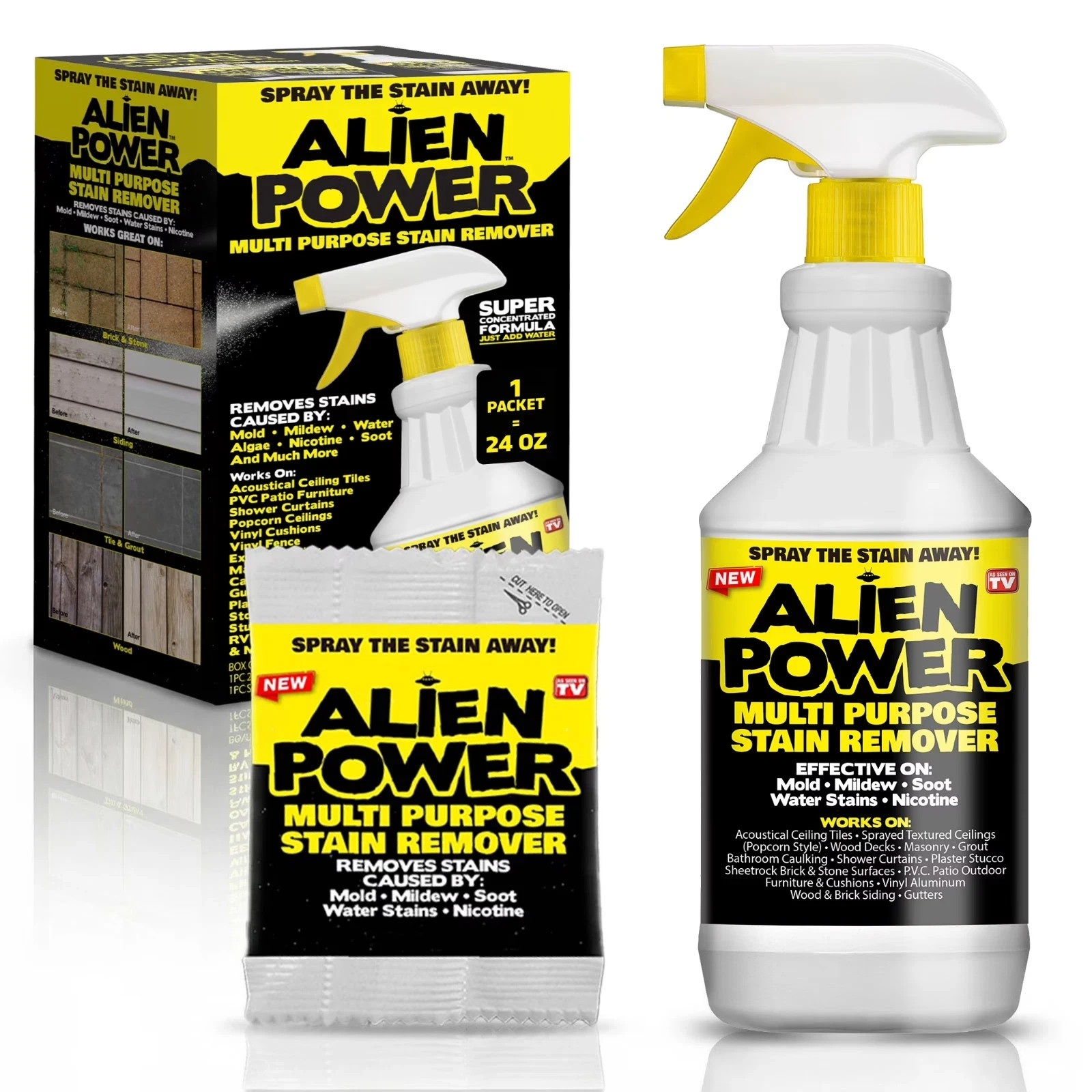 Alien Power Stain Remover Kit Mold, Mildew & Algae Cleaner with Spray Bottle New