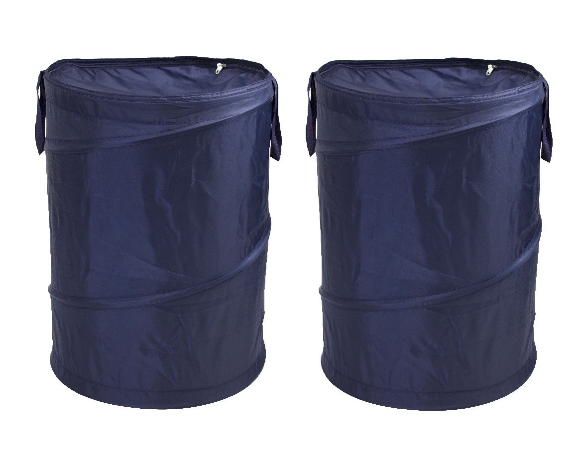 Mainstays Pop Up Laundry Hamper , Zipper Lid, 2 Load Capacity, Navy. Pack of 2