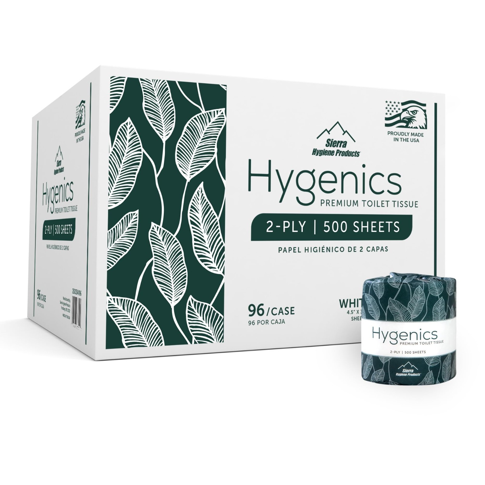 Sierra Hygenics 2-Ply Wrapped Toilet Tissue, 500 Sheet Rolls, 96 Case, USA
