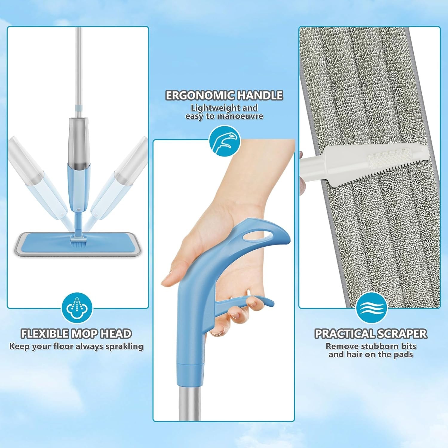 Professional Quality Spray Mop for All Floor Types – Washable Pads Included
