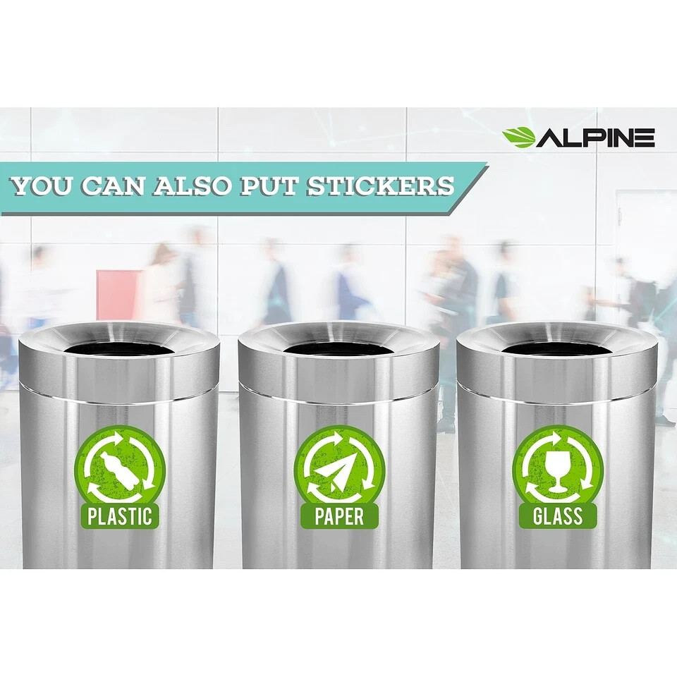 Alpine Industries 50-Gallon Stainless Steel Indoor Trash Can w/ Funnel Open Top.