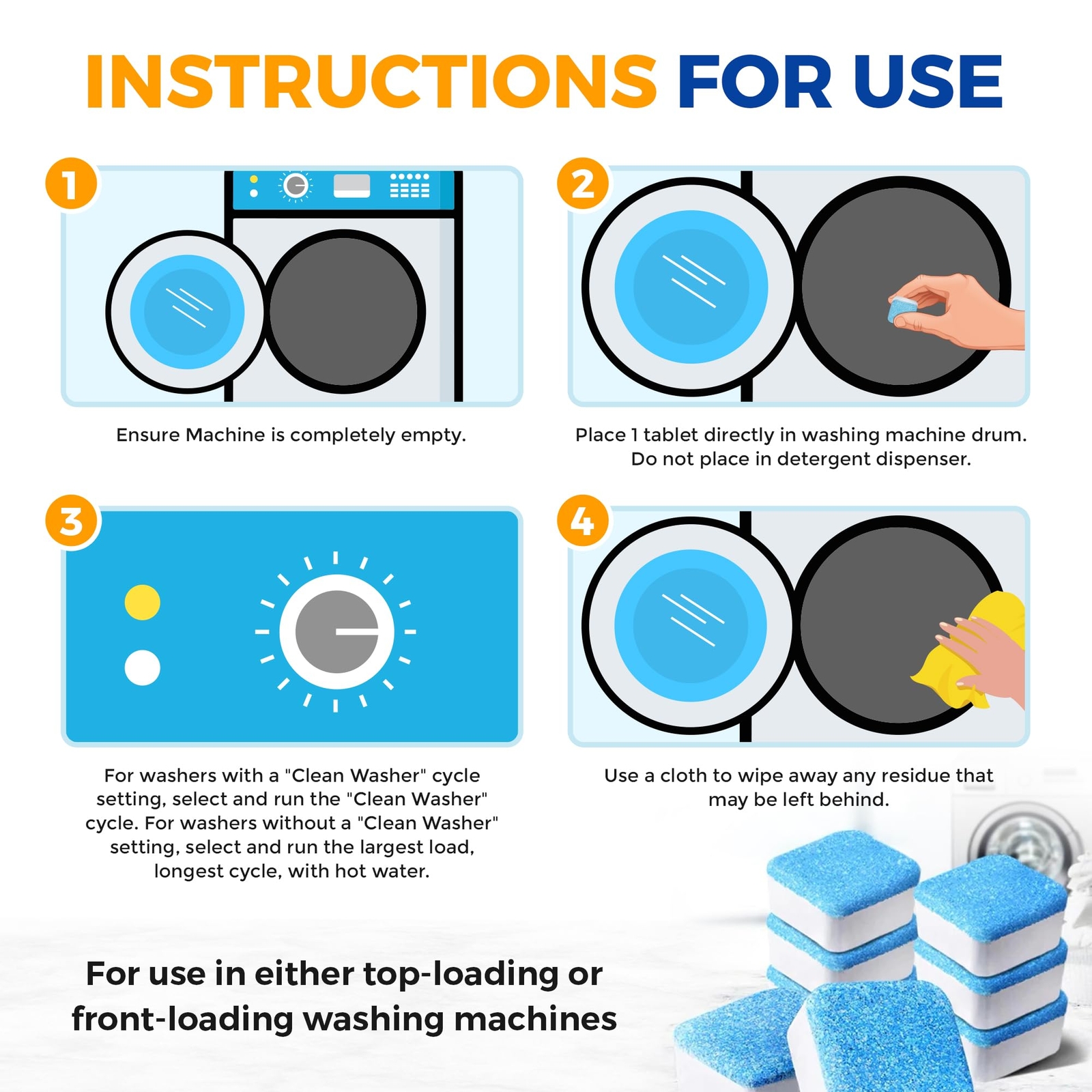 Bastion Washing Machine Cleaner, Deodorizer, & Descaler – 24 pack