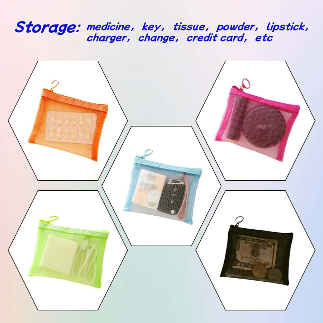 ZSlactp 5 Pack Small Mesh Zipper Pouch Bags for Purse, 5″ x 4″, B7 (5″ x 4″)