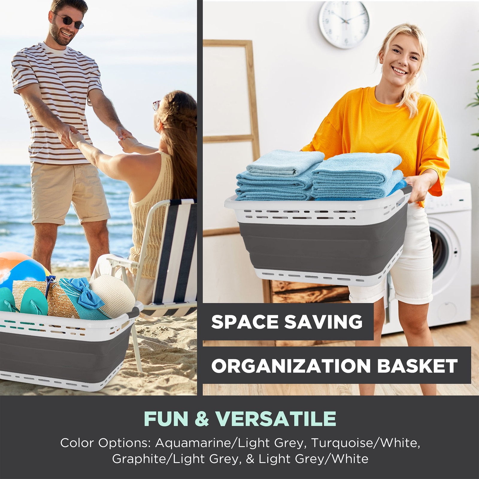 Black and Decker Collapsible Laundry Basket, White & Gray, Adult